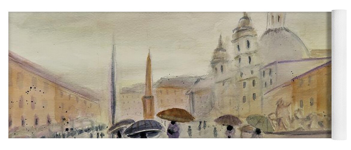 Rome Yoga Mat featuring the painting Piazza Navona Roma by Laurie Morgan