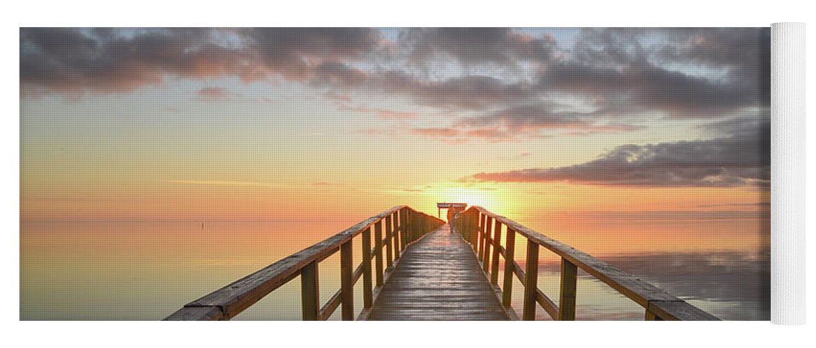 Pier Yoga Mat featuring the photograph Pier Into the Sunrise by Christopher Rice