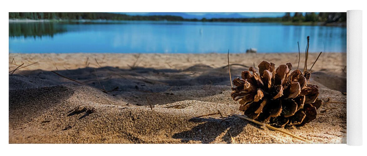 Pine Cone Yoga Mat featuring the photograph Pine cone on the beach by Thomas Nay