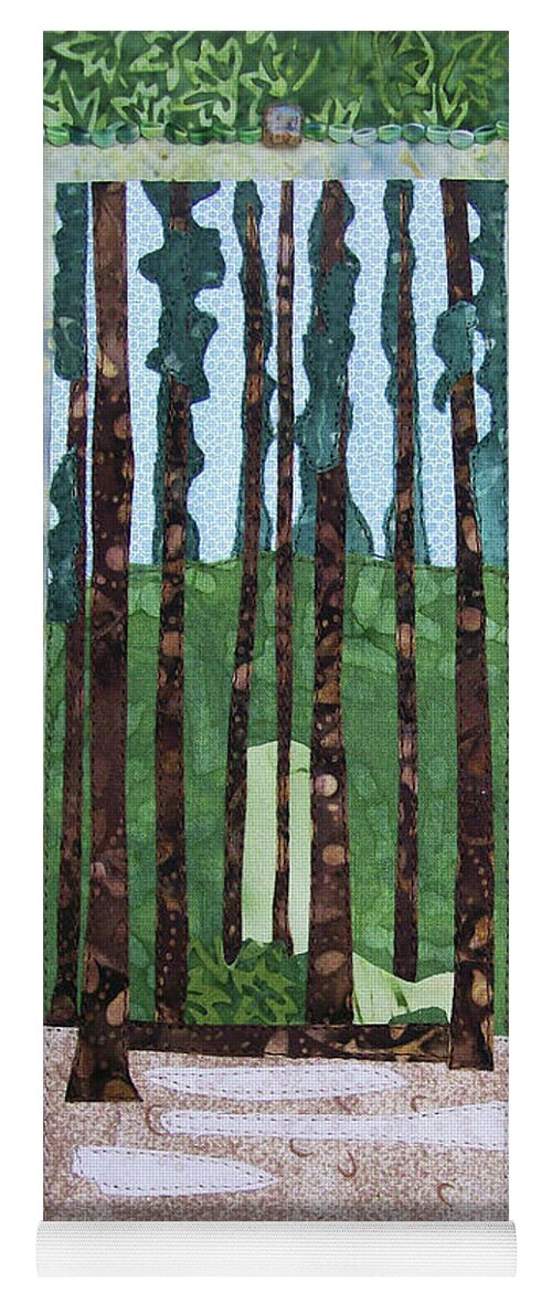 Art Quilt Yoga Mat featuring the tapestry - textile Pine Forest tall by Pam Geisel