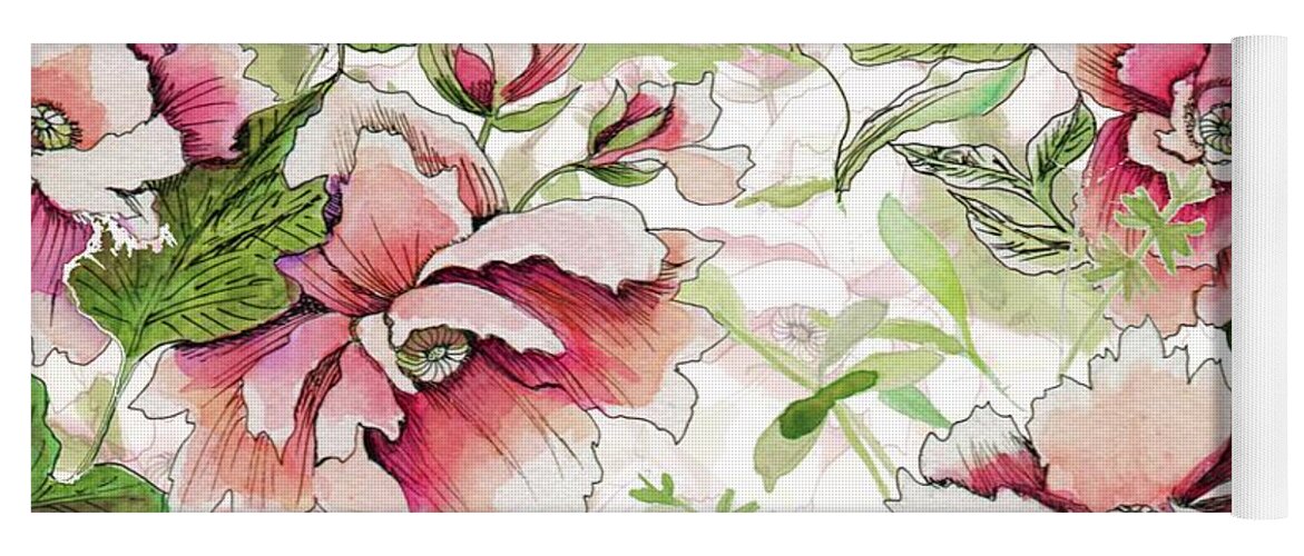 Peony Yoga Mat featuring the painting Pink Peony Blossoms by Sand And Chi