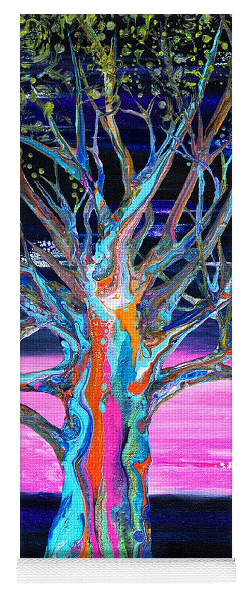 Pink Sky Rainbow Colors Tree Yoga Mat featuring the painting Pink Sky Rainbow Tree #4371 by Priscilla Batzell Expressionist Art Studio Gallery
