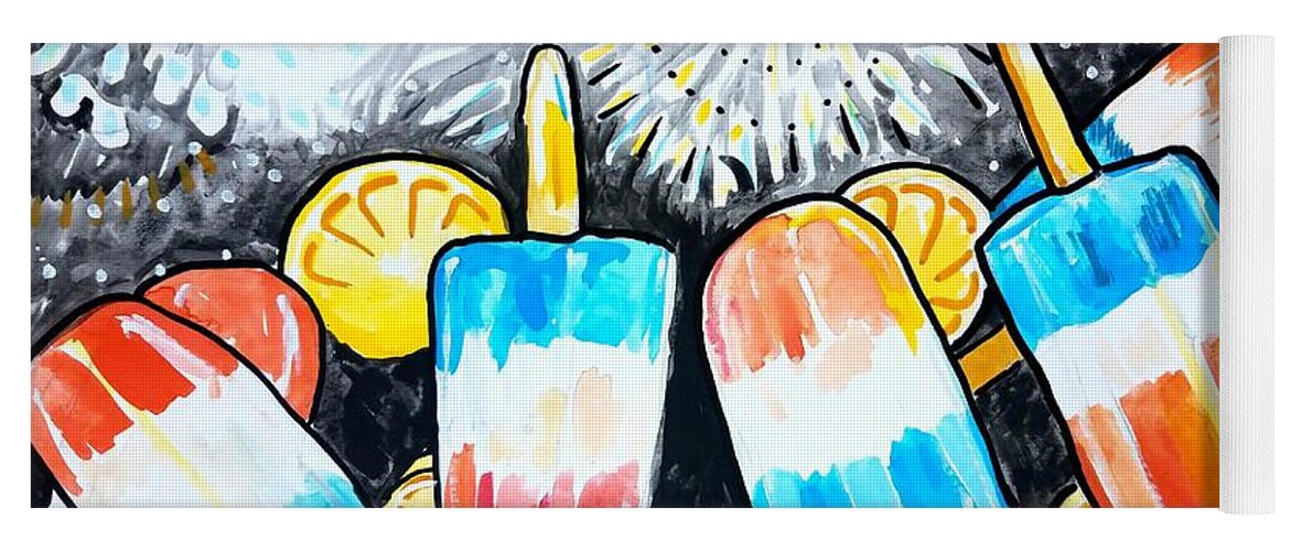 Ice Cream Yoga Mat featuring the painting Popsicles And Fireworks by Tilly Strauss