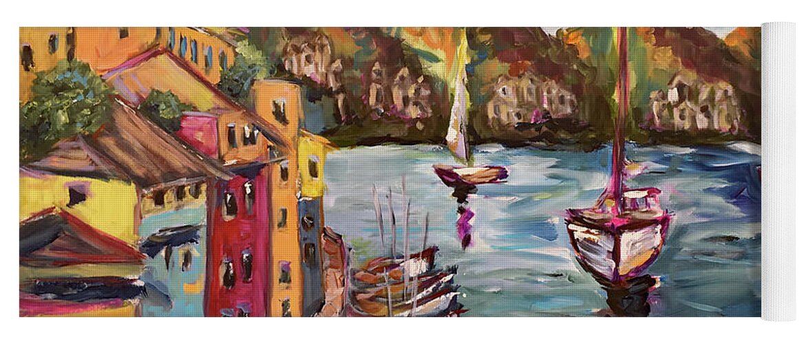 Portofino Yoga Mat featuring the painting Portofino Harbor by Roxy Rich