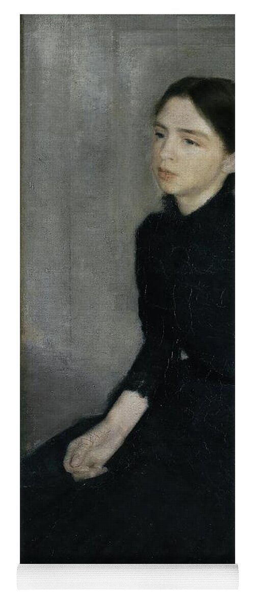 Vilhelm Hammershoi Yoga Mat featuring the painting Portrait of a young woman, 1885. The artist's sister Anna Hammershoi. Oil on Canvas. 112 x 91, 5 cm. by Vilhelm Hammershoi