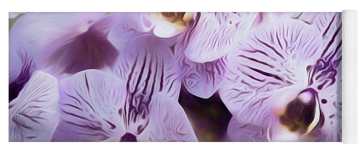 Flowers Yoga Mat featuring the mixed media Pretty Purple Petals Abstracted 8 by Lynda Lehmann