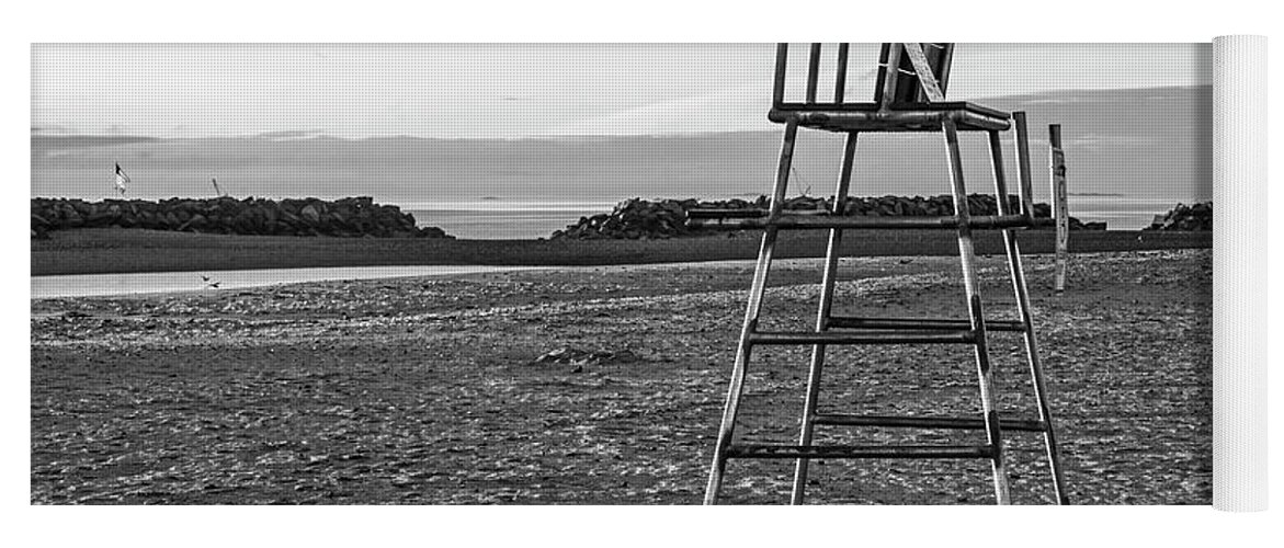 Winthrop Yoga Mat featuring the photograph Protecting the Five Sisters Winthrop Beach Winthrop MA Sunrise Black and White by Toby McGuire