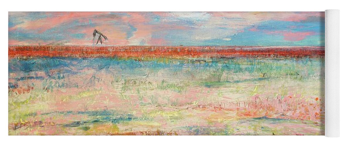 Landscape Yoga Mat featuring the painting Pumping Oil by Patty Donoghue