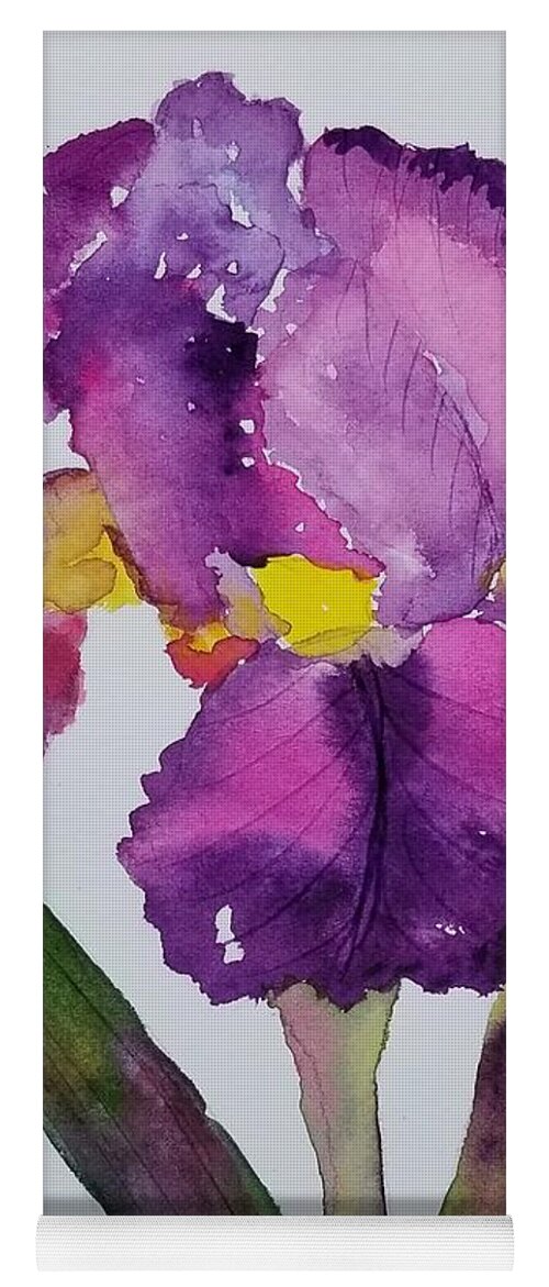 Purple Yoga Mat featuring the painting Purple Bearded Iris by Ann Frederick