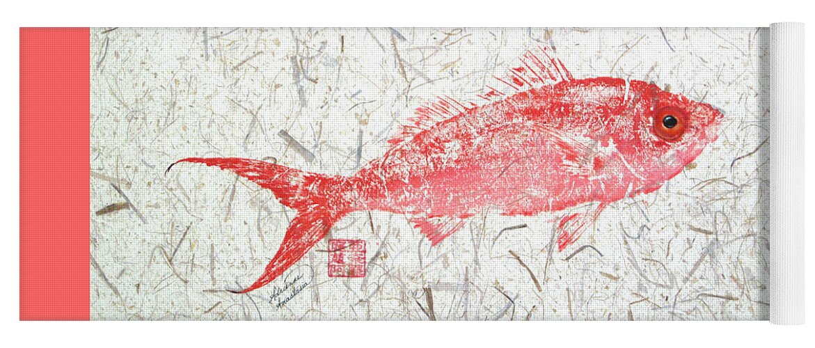 Fish Yoga Mat featuring the painting Queen Snapper on Textured Background by Adrienne Dye