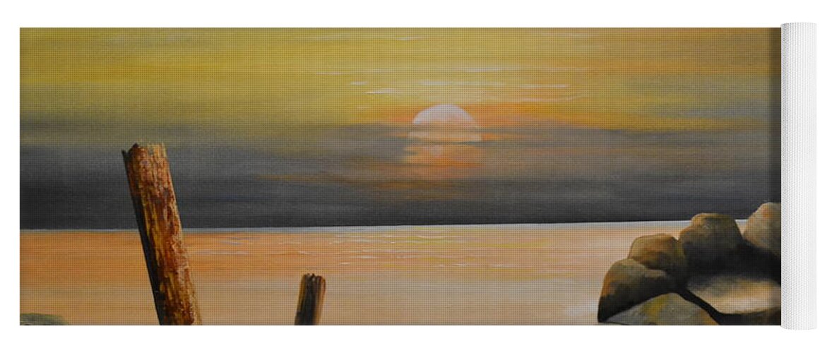 This Oil Painting Contains A Sea Yoga Mat featuring the painting Quiet Sea by Martin Schmidt