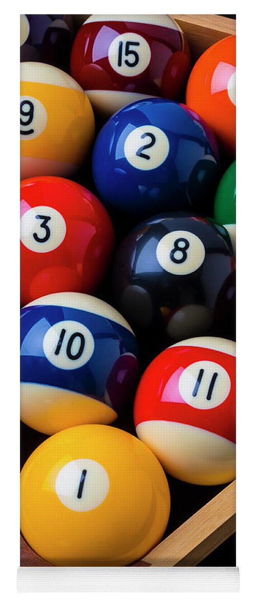 Pool Balls Yoga Mat featuring the photograph Racked Billiard Balls by Garry Gay