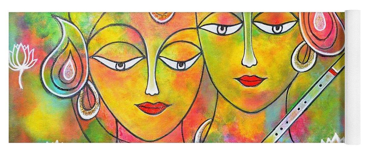 Holifestival Yoga Mat featuring the painting Radh Krishna Holi abstract II colorful vibrant by Manjiri Kanvinde