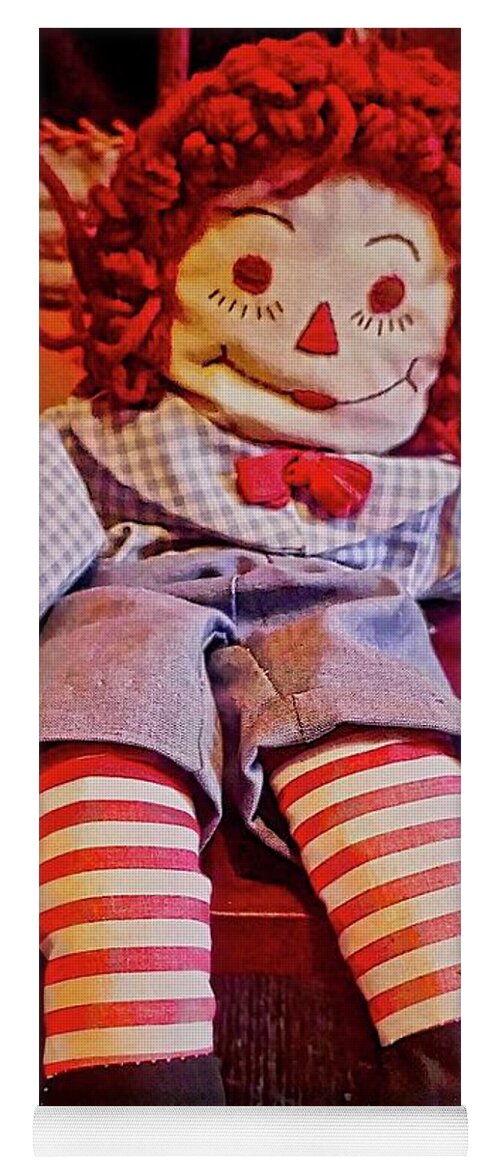 Color Photograph Of Vintage Raggedy And Doll Yoga Mat featuring the photograph Raggedy Ann doll by Joan Reese