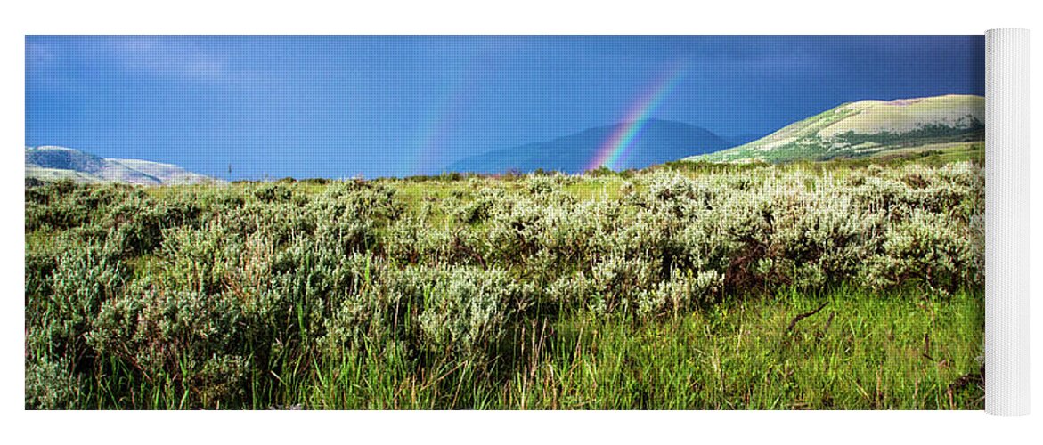 Storm Yoga Mat featuring the photograph Rainbow over Tom Miner Basin by Douglas Wielfaert
