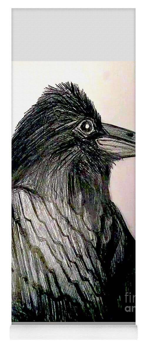 Raven Yoga Mat featuring the drawing Raven by Genevieve Esson