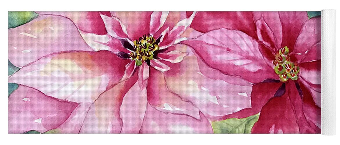 Poinsettia Yoga Mat featuring the painting Red and Pink Poinsettias by Hilda Vandergriff