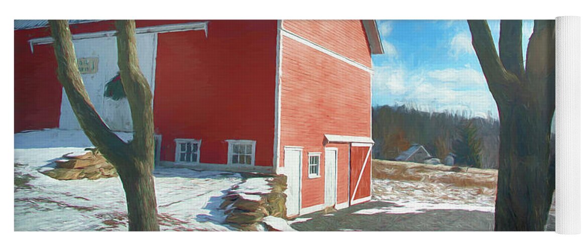 Red Barn Yoga Mat featuring the photograph Red Barn in snow by Alan Goldberg