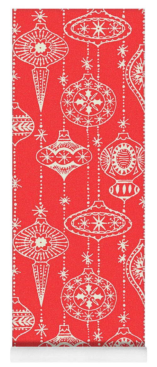 Background Yoga Mat featuring the drawing Red Christmas Ornament Pattern by CSA Images