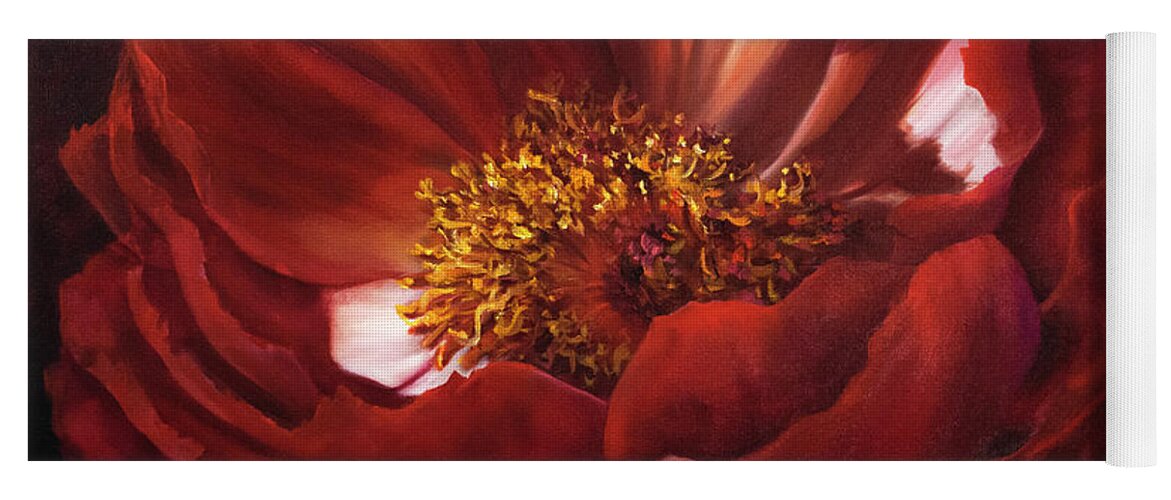 Red Flower Yoga Mat featuring the painting Red Peonie Macro Painting by Lynne Pittard