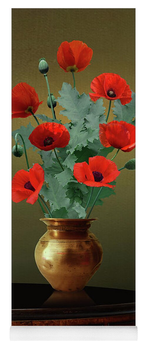 Flowers Yoga Mat featuring the digital art Red Poppies In Vase by M Spadecaller