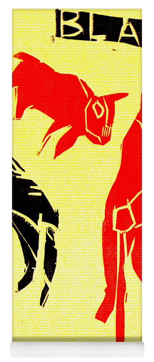 Red Yoga Mat featuring the digital art Red Shepherd Black Ivory Woodcut Poster 11 by Edgeworth Johnstone