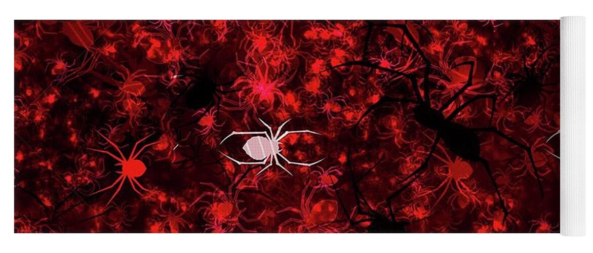 Red Yoga Mat featuring the digital art Red Spider Bokeh Pattern by Cindy Boyd