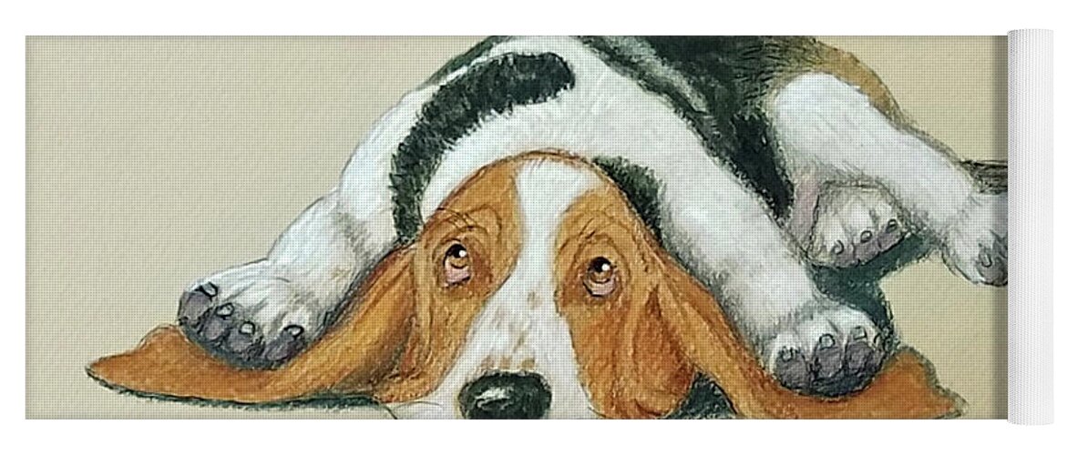 Basset Hounds Yoga Mat featuring the drawing Reflections of a Thinker by Lorraine Foster