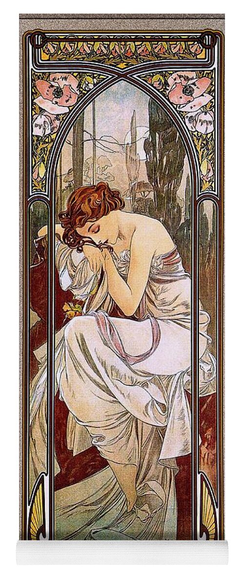 Rest Of The Night Yoga Mat featuring the painting Rest Of The Night by Alphonse Mucha by Rolando Burbon