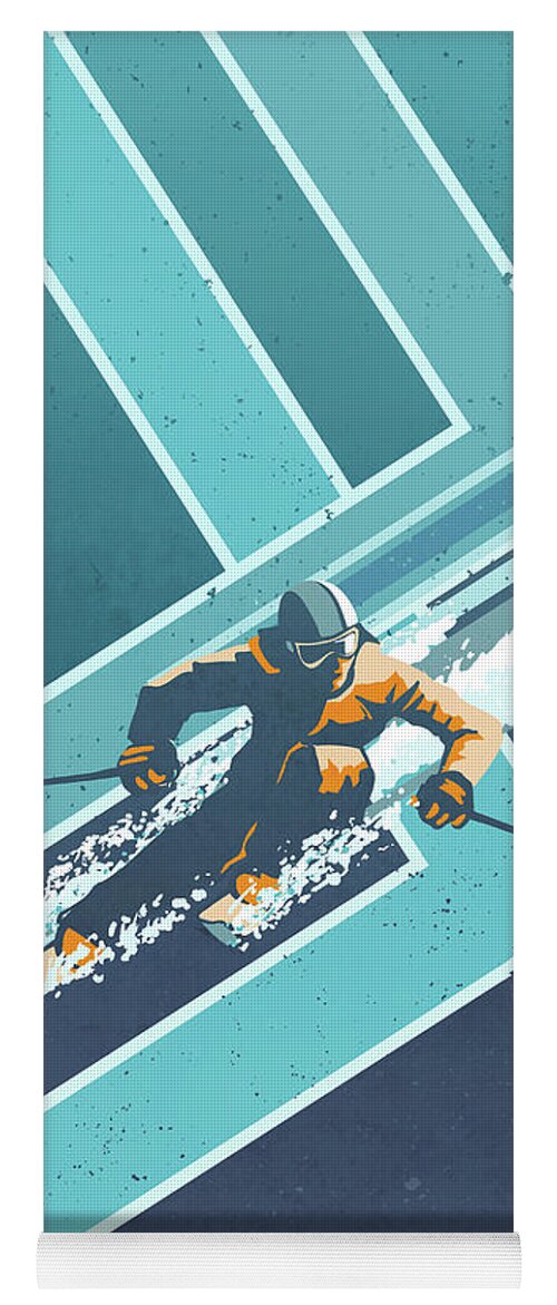 Retro Ski Art Yoga Mat featuring the digital art Retro Alpine Ski Poster by Sassan Filsoof