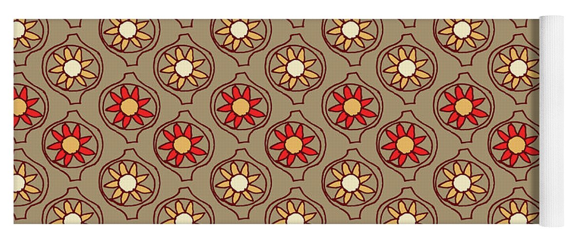 Taupe Yoga Mat featuring the painting Retro Sunshine Pattern by Jen Montgomery