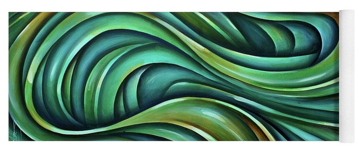 Green Yoga Mat featuring the painting Ribbons by Michael Lang