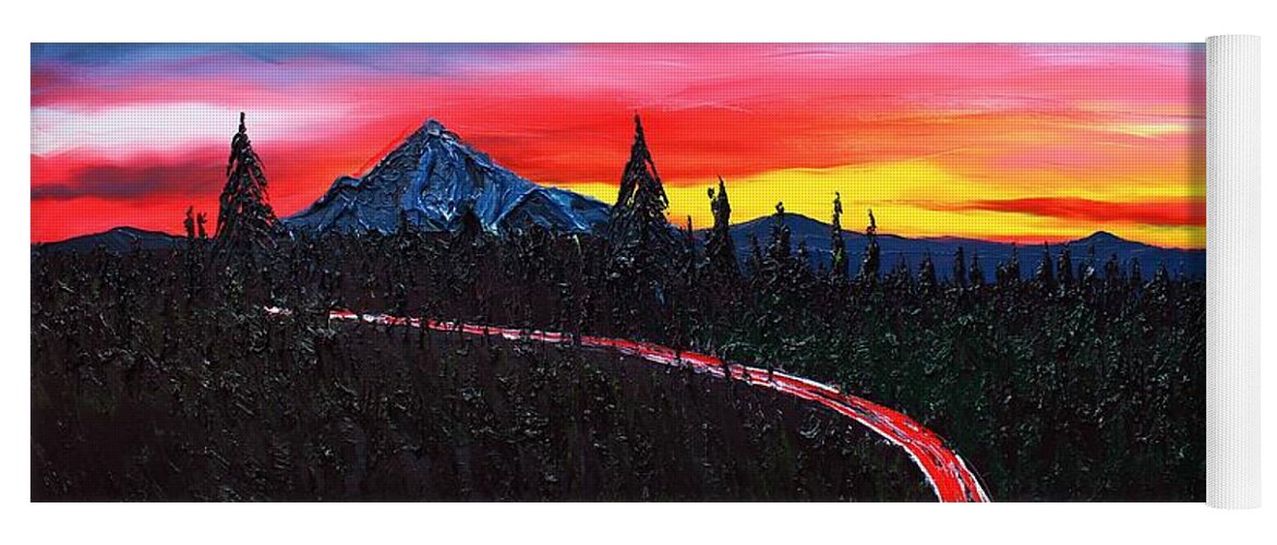  Yoga Mat featuring the painting Road Of Dusk To Mount Hood #1 by James Dunbar