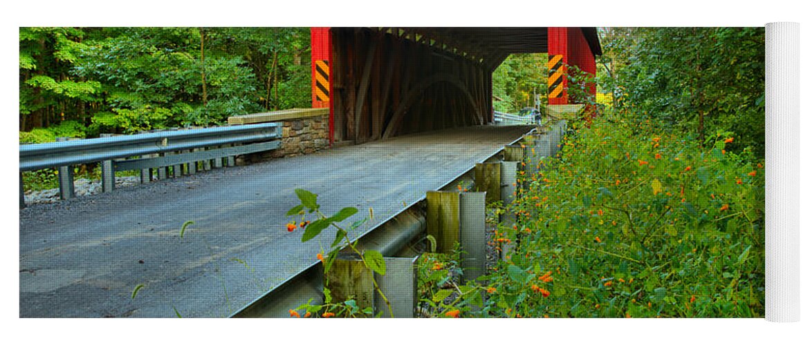 Books Covered Bridge Yoga Mat featuring the photograph Road Up To The Books Covered Bridge by Adam Jewell
