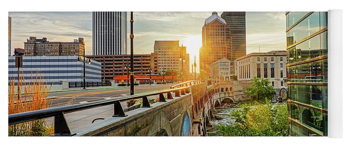 Rochester Yoga Mat featuring the photograph Rochester New York Court Street Bridge Reflection Sunrise by Toby McGuire