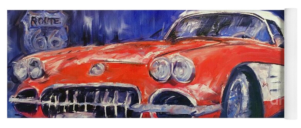 Corvette Yoga Mat featuring the painting Route 66 by Alan Metzger
