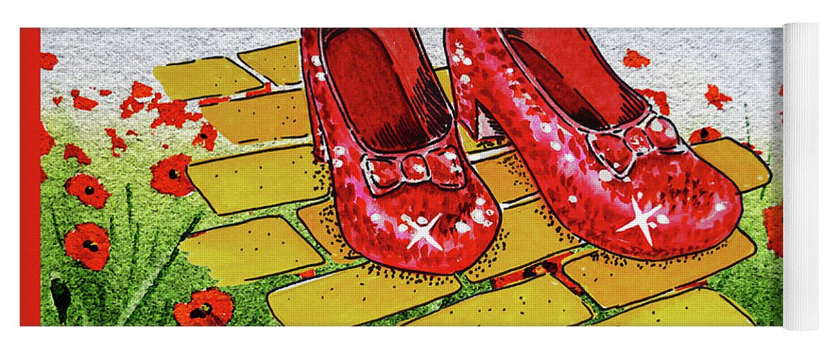 Ruby Slippers Yoga Mat featuring the painting Ruby Slippers Yellow Brick Road Wizard Of Oz by Irina Sztukowski
