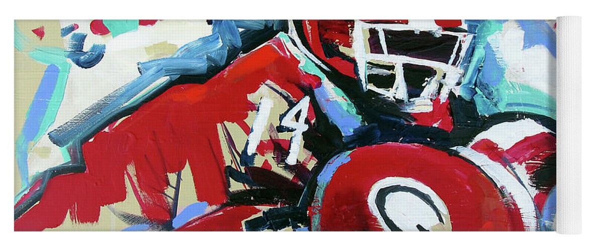 Uga Football Yoga Mat featuring the painting Run The Play by John Gholson