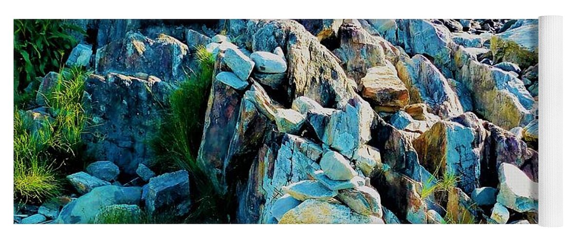 - Rye Nh Rock Cairns Yoga Mat featuring the photograph - Rye NH Rock Cairns by THERESA Nye