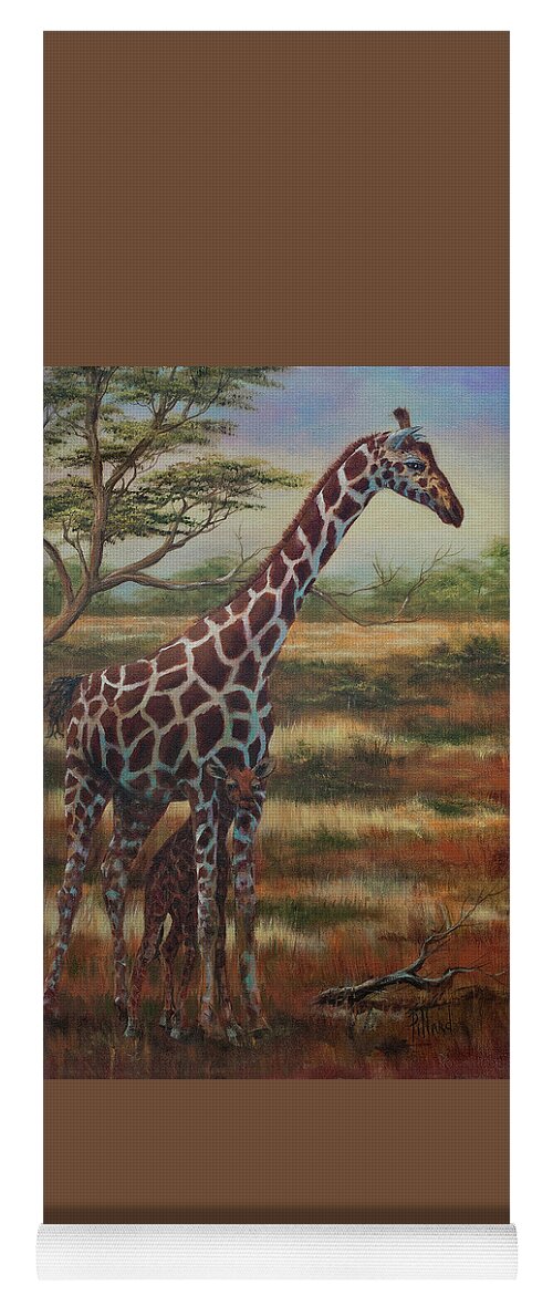 Giraffe Yoga Mat featuring the painting Safe Haven by Lynne Pittard