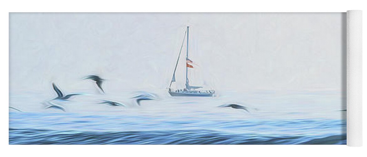 Sailboat Yoga Mat featuring the photograph Sailboat And Gulls by Steven Sparks