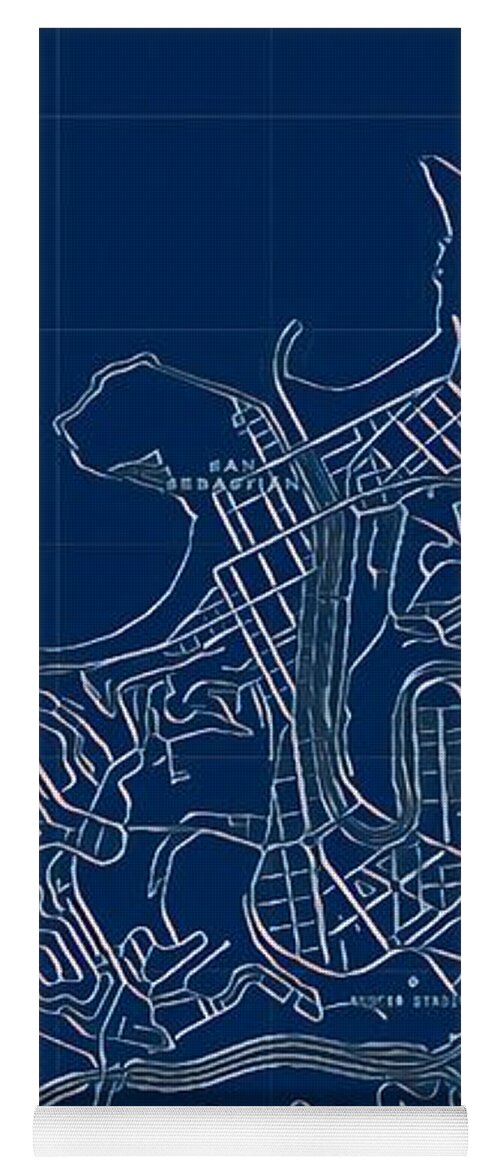 San Sebastian Yoga Mat featuring the digital art San Sebastian Blueprint City Map by HELGE Art Gallery