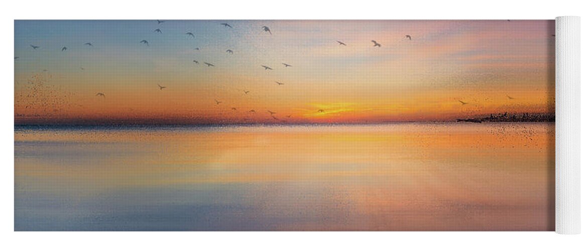 Seascape Yoga Mat featuring the mixed media Sapphire Sunset by Colleen Taylor