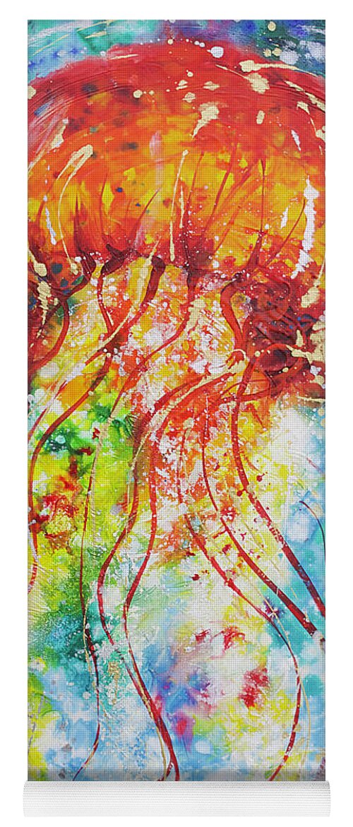Red Jellyfish Yoga Mat featuring the painting Sea Nettle Jellyfish by Jyotika Shroff