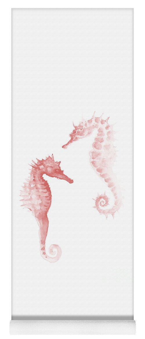 Seahorses Yoga Mat featuring the painting Seahorse Pink Illustration Sea Animal Poster by Joanna Szmerdt