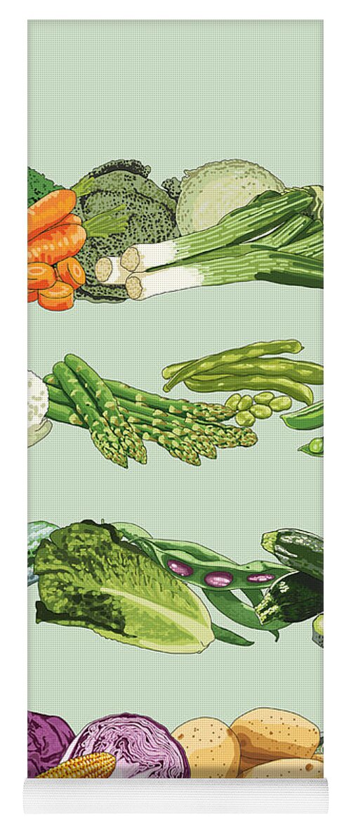 Veg Yoga Mat featuring the painting Seasonal Vegetables In The Uk by Claire Huntley