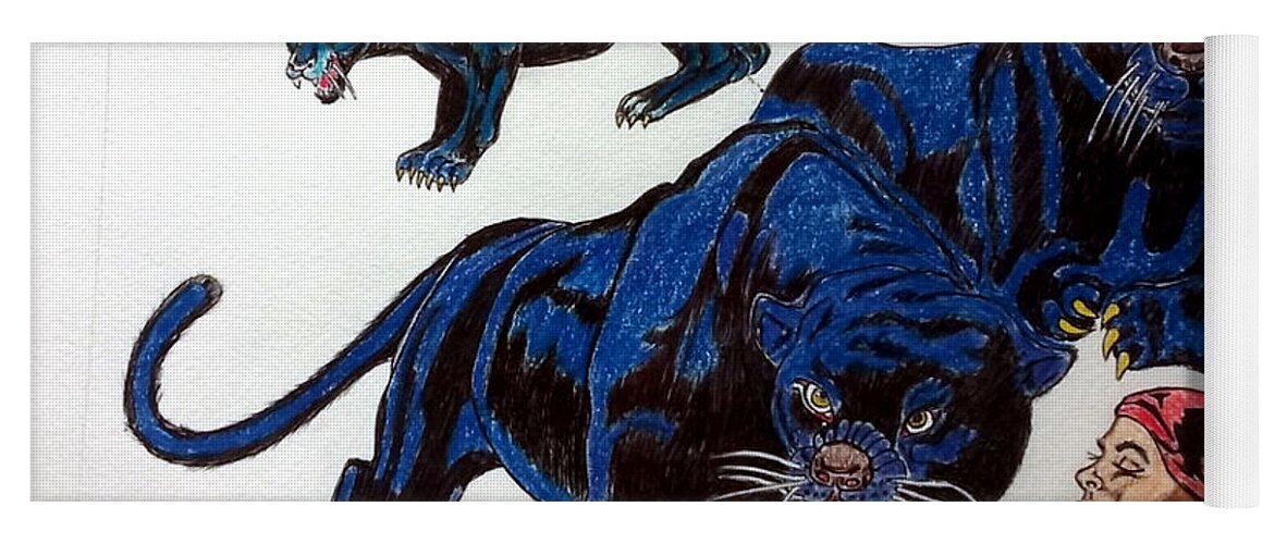 Black Art Yoga Mat featuring the drawing Serenade of the Black Panther by Joedee
