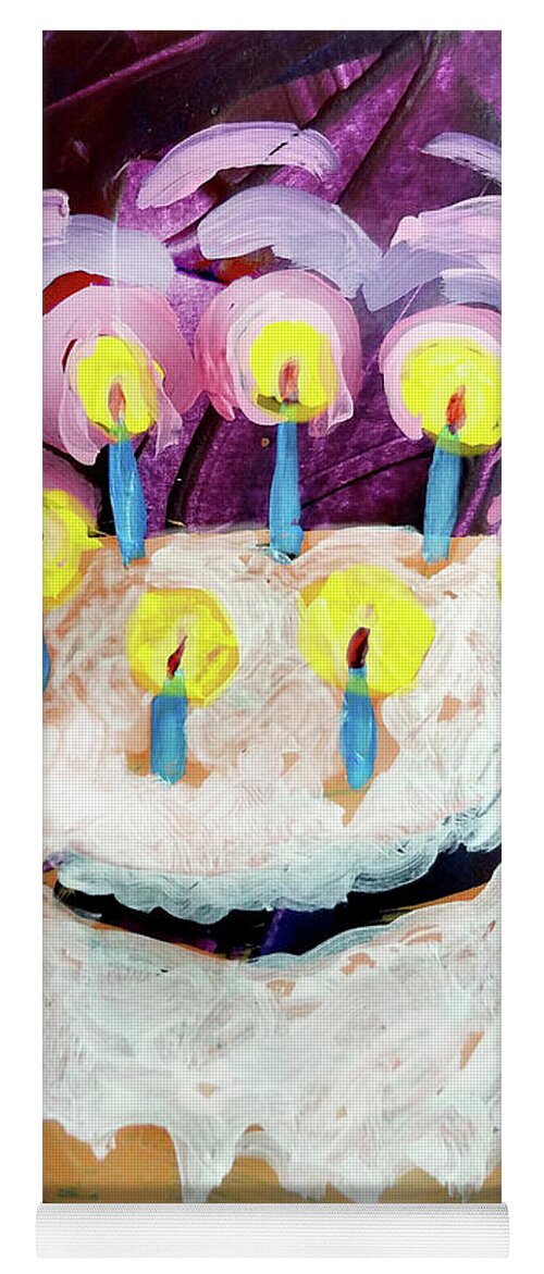 Candles Yoga Mat featuring the painting Seven Candle Birthday Cake by Tilly Strauss