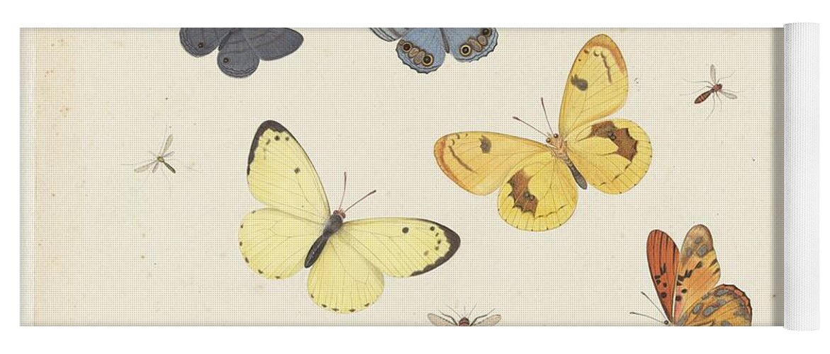Sheet Of Studies With Five Butterflies Yoga Mat featuring the painting Sheet of Studies with Five Butterflies by MotionAge Designs