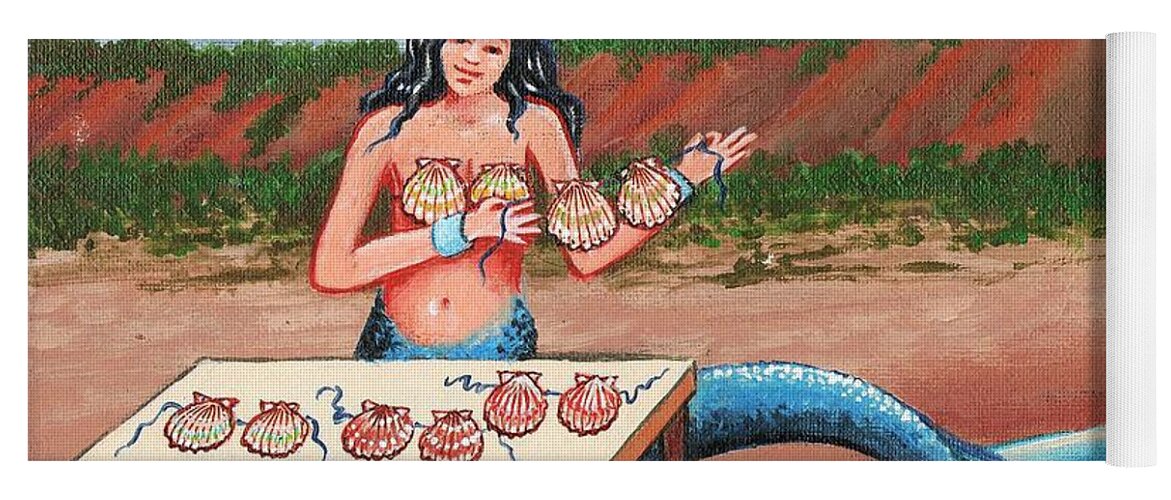 Mermaids Yoga Mat featuring the painting Sheila sells seashells by the seashore by James RODERICK